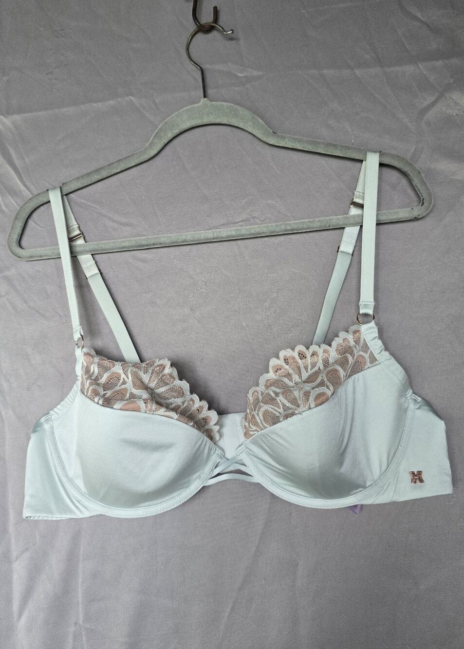 Savage X Fenty Bra Womens 40D Green Lace Balconette Underwire Padded Straps